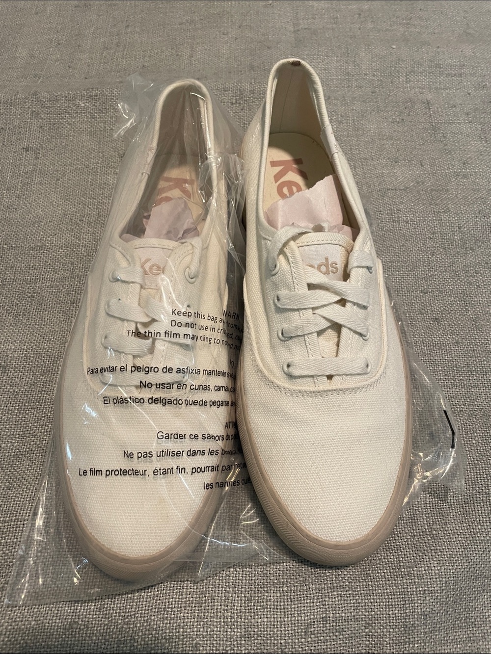 Keds Canvas Low-Top Sneakers in Cream with Tan Trim